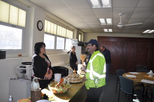 Thank you to Olympic Pizza in Weymouth for a healthy lunch! Olympic Pizza and audience member at MAPC's Planning for Medical Marijuana roundtable discussion, Weymouth, Mass., November 14, 2013. Staff photo.