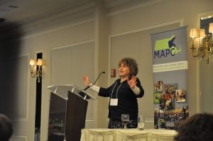 Stephanie Pollack, Associate Director of Research, Kitty & Michael Dukakis Center for Urban and Regional Policy at MAPC's sPARKing New Ideas conference, Boston, MA 01760, April 8, 2014. Staff photo.