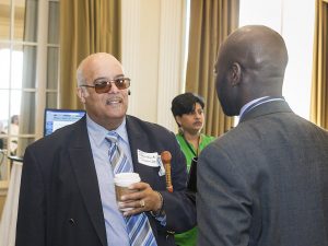(l to r) Rev. Francisco A. Tolentino, Nuestra Comunidad Board President Program Coordinator, Martha Elliot Health Center, Marc-Henry Germain, MAPC Analyst, MAPC's Sustainable Communities Consortium Final Event, May 21, 2014, Boston, Mass., courtesy Marilyn Humphries.