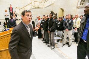 Marc Draisen, executive director of MAPC, gave the call to action, telling the crowd, ?this is where the money is! ? He rallied the young people to share with their legislators the important impact that Shannon and SSYI is having in their neighborhoods. 
