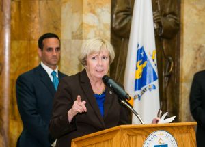 Senator Eileen M. Donoghue, D-Lowell, highlighted the importance of continued advocacy for SSYI and Shannon, as well as the positive impact they are having in her district. MAPC Metro Mayors Coalition Community Safety Day on the Hill, Boston, Mass., April 30, 2014. Courtesy Marilyn Humphries.