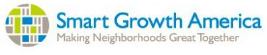 smart-growth-america-logo Smart Growth America logo. In large, team letters it says, "Smart Growth America". Underneath in smaller, black letters, it says, "Making Neighborhoods Great Together". To the left of the text in a circle is an abstract teal, gray, and light green design.
