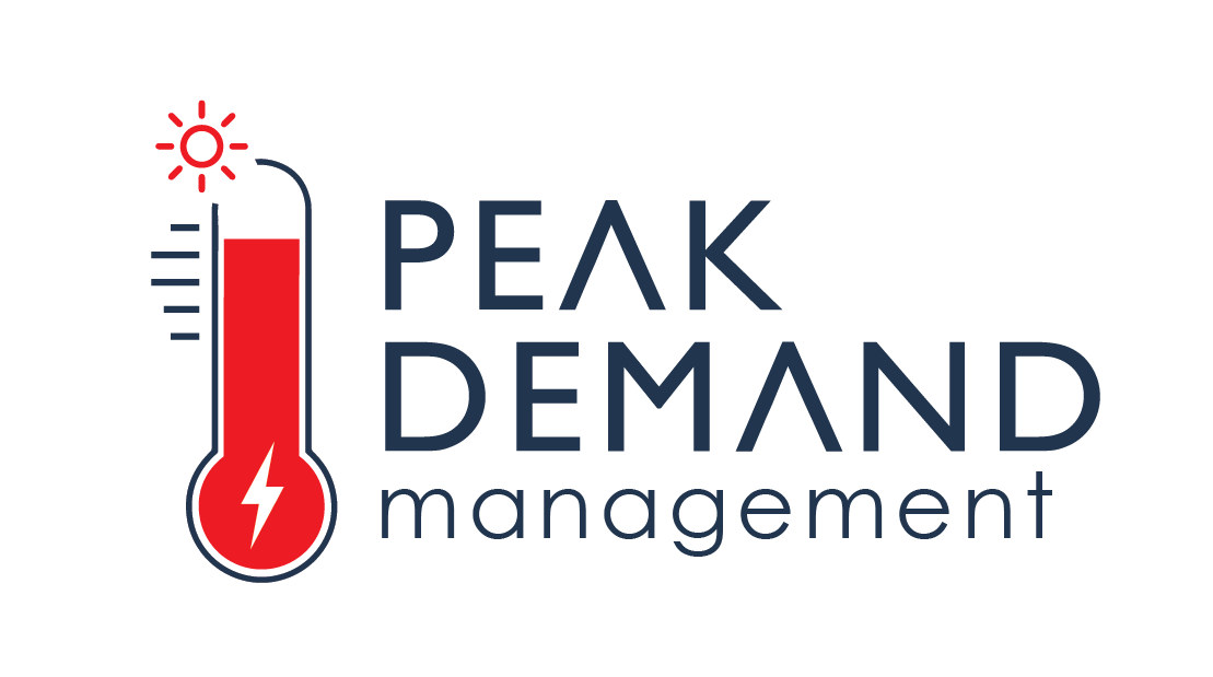 Peak Demand Management logo. A thermometer showing excessive heat is on the left and on the right is text that says, "Peak Demand Management".
