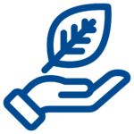 noun-hand-and-leaf-4986514-004A91 (1) Blue Icon of an open palmed hand facing up and a leaf above the hand.