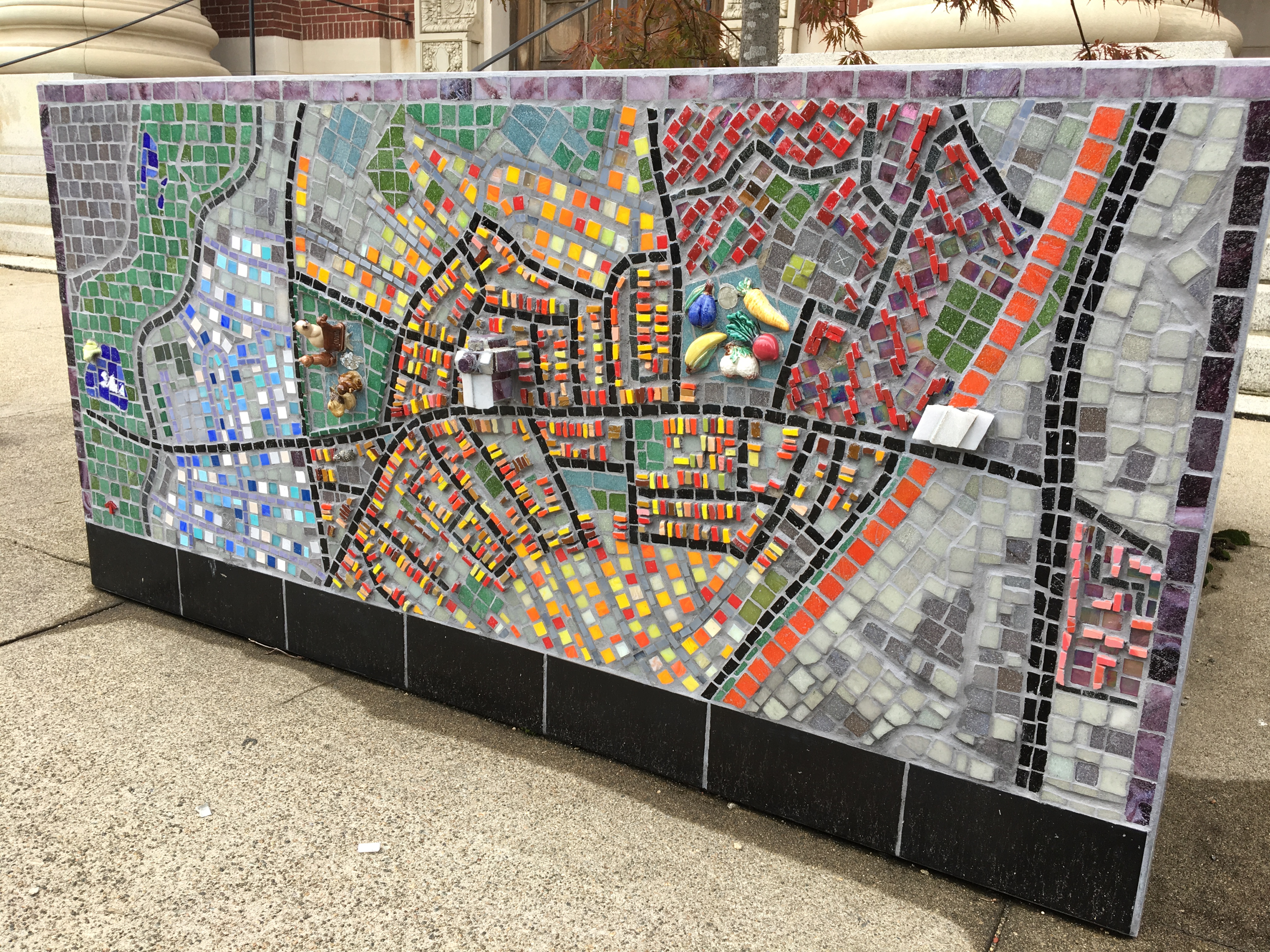Mosaic showig Boston's Latin Quarter