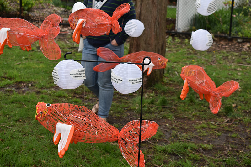 DSC_0058 Koi fish made out of construction netting, gloves, and air mask at Wake Up the Earth 2019