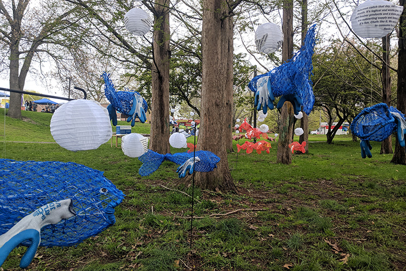 Koi fish sculptures at at Wake Up the Earth 2019