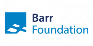 Barr Foundation logo. A blue box on the left and text on the right says, "Barr Foundation"