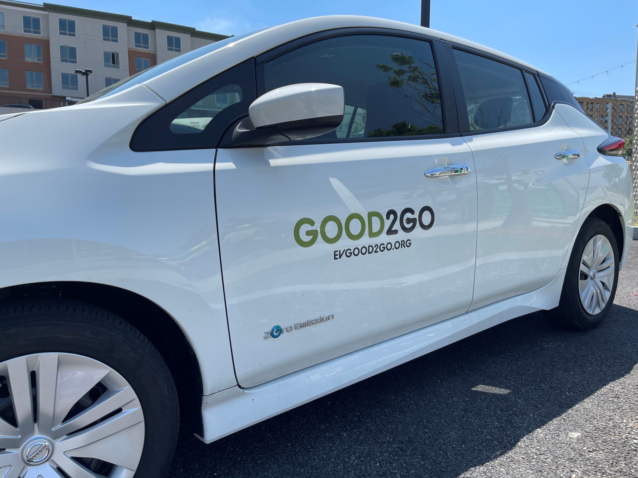 Good2Go Launch Good2Go car share vehicle is a white EV.