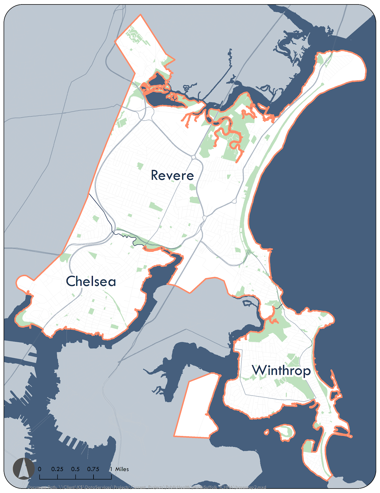 EmbeddedImage map showing Chelsea, Revere, and Winthrop