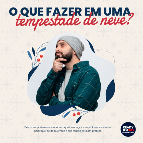The photo is an example of a social media post that a Climate Liaison designed. The text is in Portuguese and translates to “Are You Ready for Snow Storms?