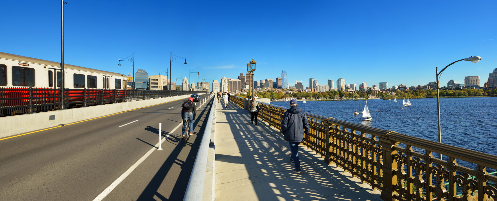 Panoramic view of Boston from Longfellow (Salt and Pepper) Bridge