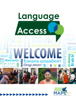 A photo of the cover of the Language Access Guide as of February 2024. Text says "Welcome" in multiple languages.