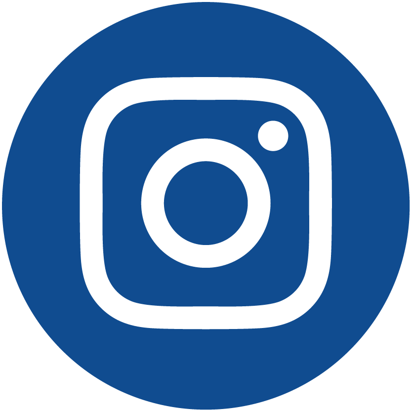 Instagram logo. A camera lens icon in white, over a blue circle background.