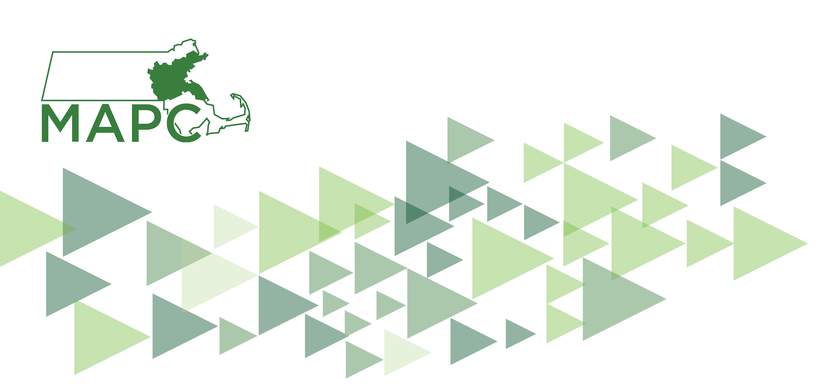 MAPCArrowHeader Purely decorative. Many arrows of all sizes in different shades of green scattered across a white background. A green version of the MAPC logo is in the top left.
