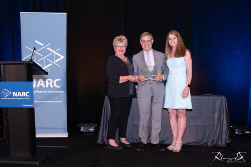 MAPC_NARC 2 A photo from the 2024 NARC Awards Ceremony. Pictured are NARC President Carol Vinton, MAPC Executive Director Marc Draisen, and NARC Immediate Past President Jennifer Robinson on stage.