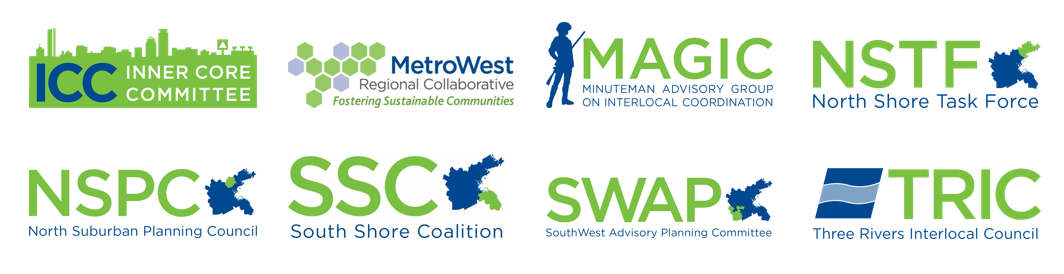 The eight subregion logos in a horizontal line. ICC, MWRC, MAGIC, and NSTF on the top line. NSPC, SSC, SWAP, and TRIC on the second line.
