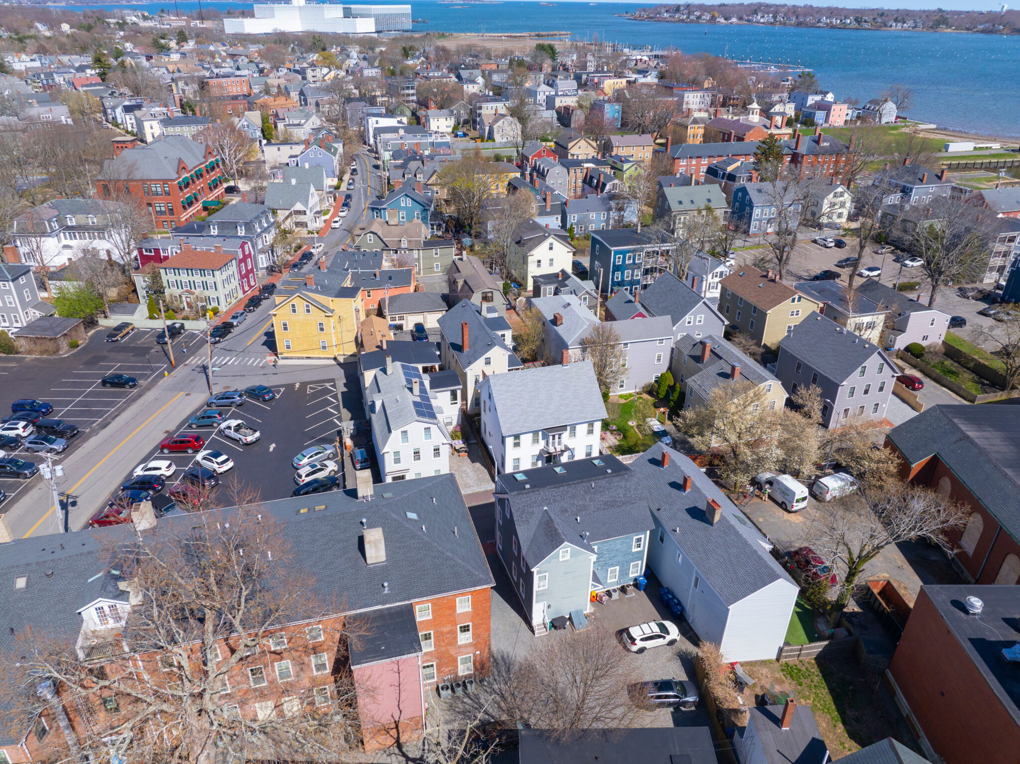 Aerial view of downtown historic Salem, MA.