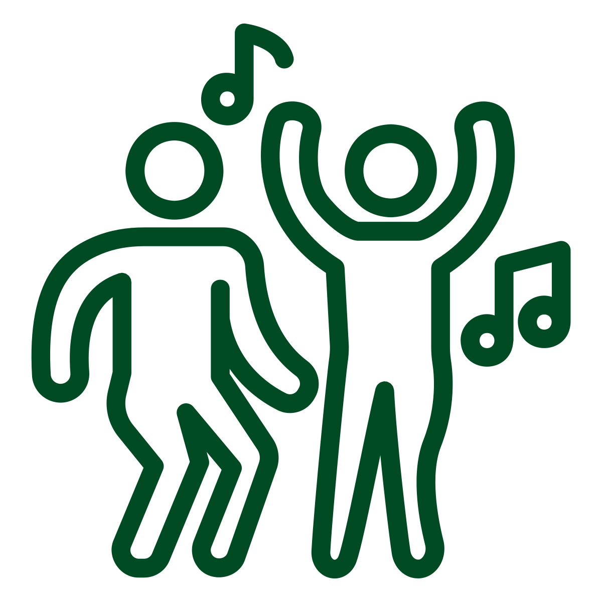 Two people dancing with two music notes around them.