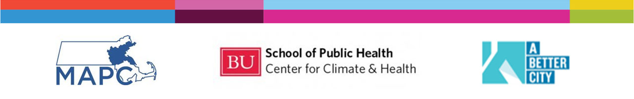 From left to right, the MAPC logo, the Boston University School of Public Health logo, and A Better Day logo.