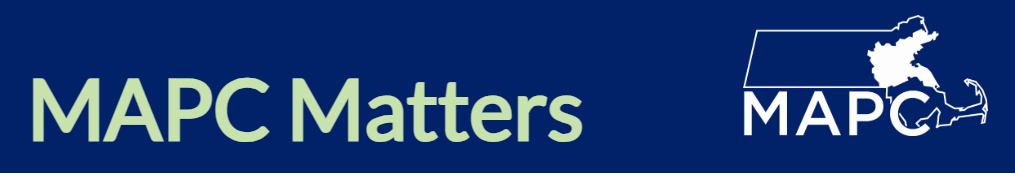Green text says MAPC Matters. To the right of the text is a transparent, white outlined MAPC logo. Both the text and logo are over a dark blue background.