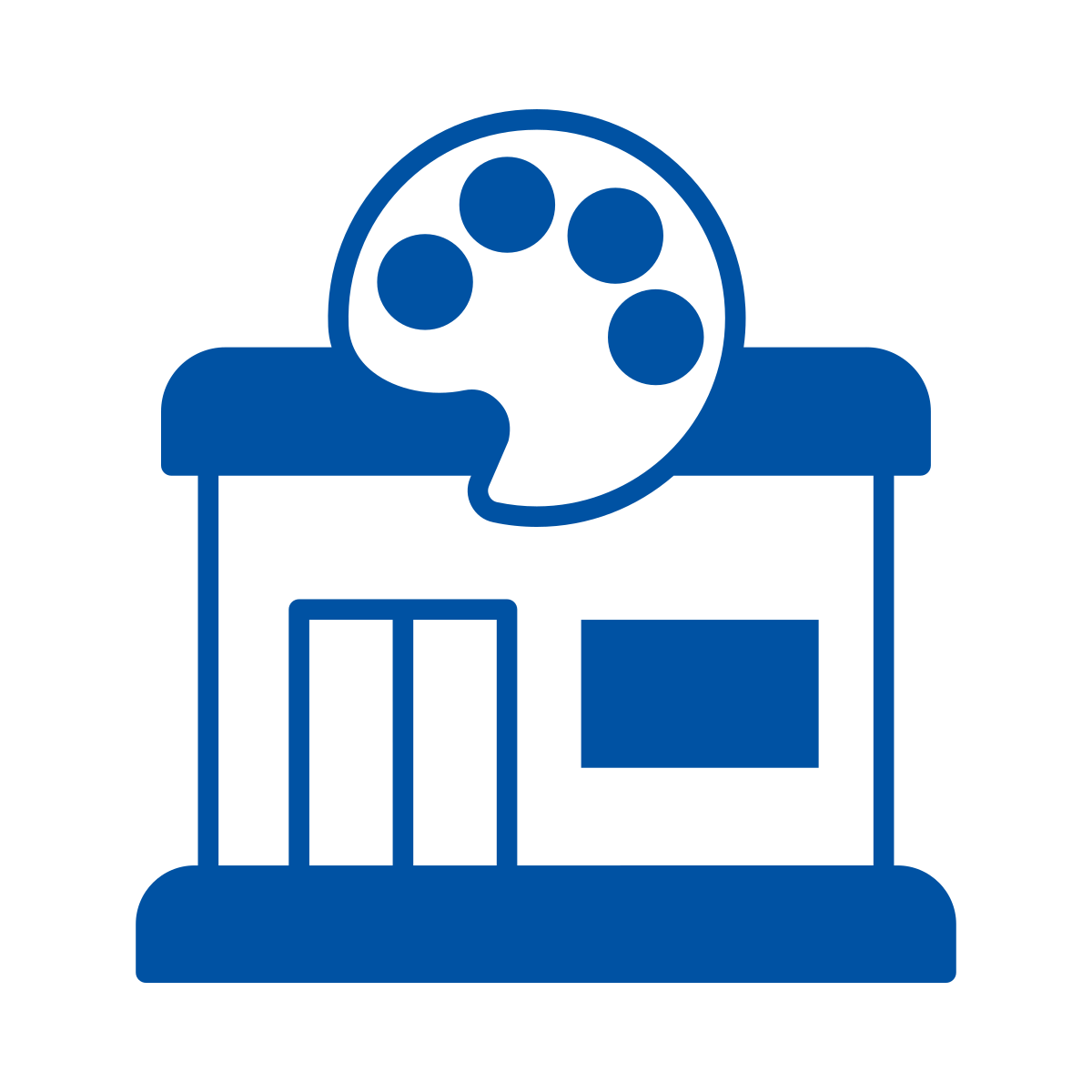 Icon of a building with a paint palette over the building.