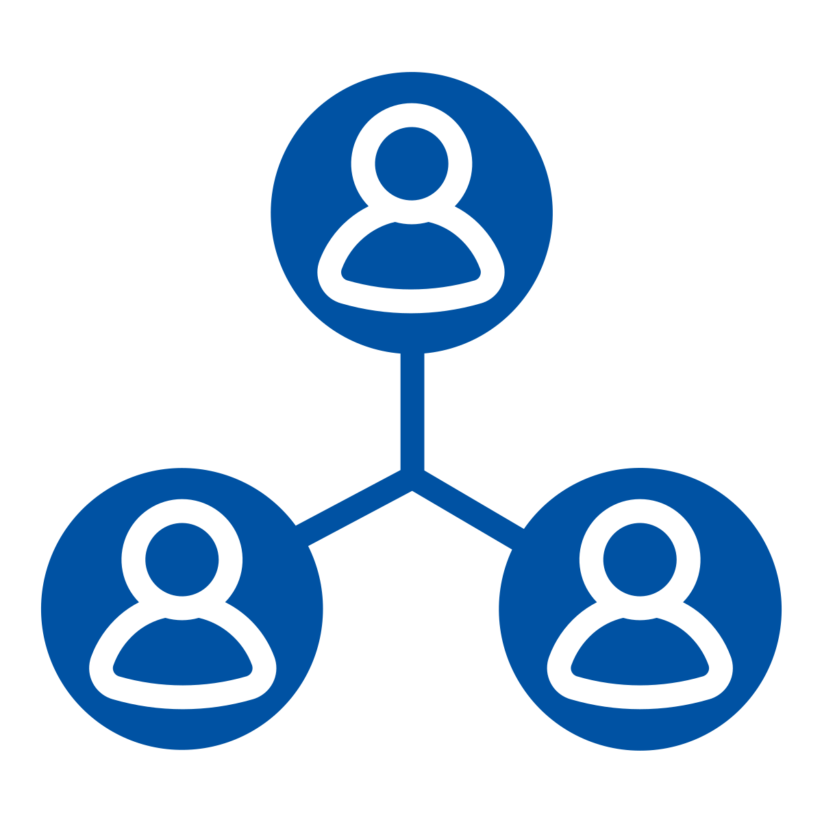 Icon of three people inside their own circle with lines connecting all three.