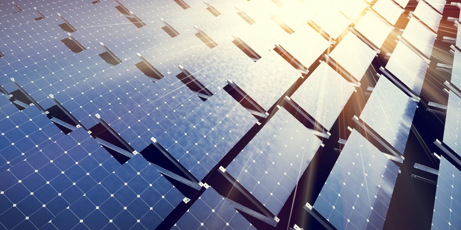 Solar panels array system. Photovoltaic, clean energy technology - power and electricity