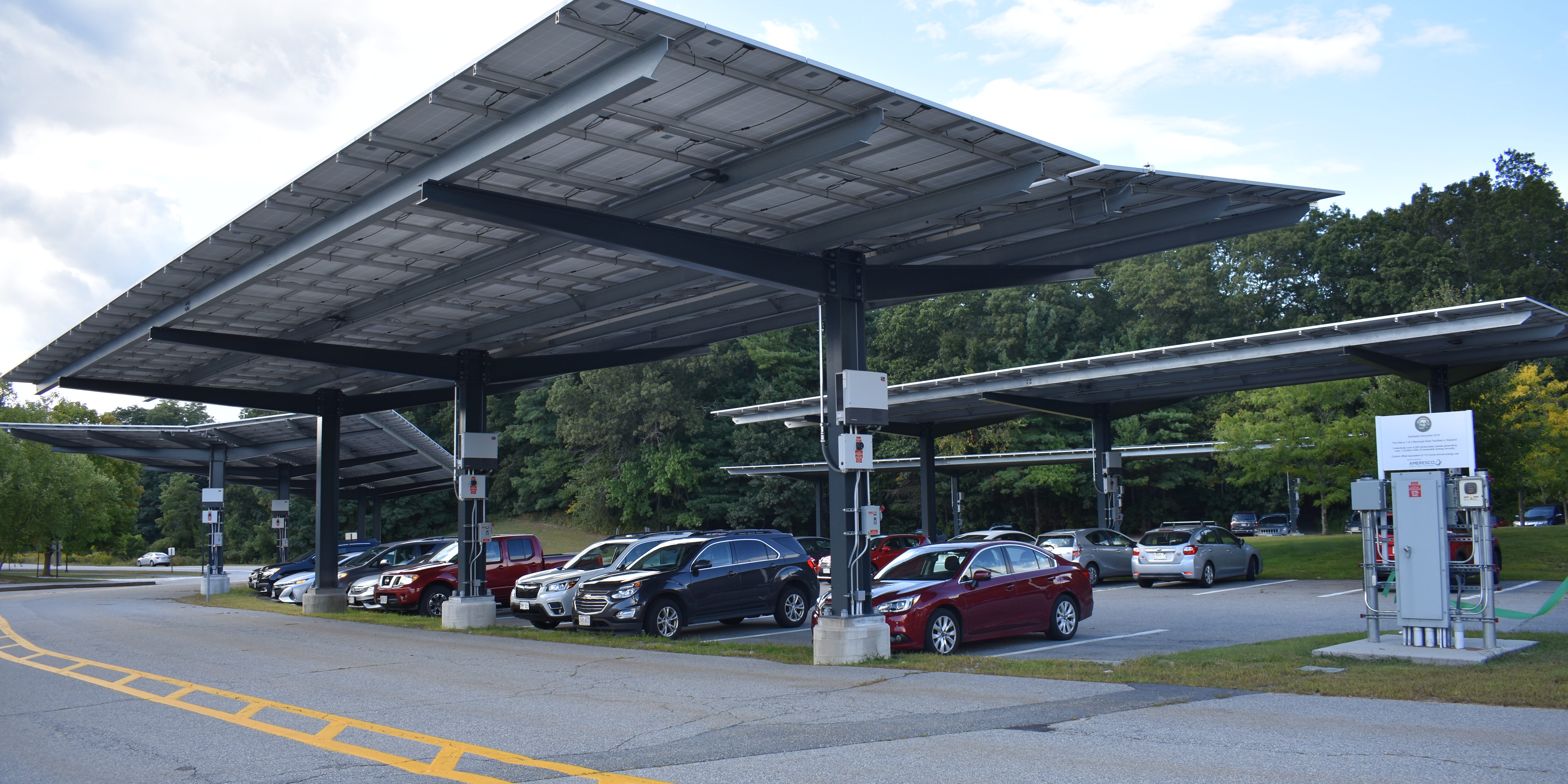 Wayland Solar Parking Canopy Solar canopy over the Wayland Middle School parking lot.