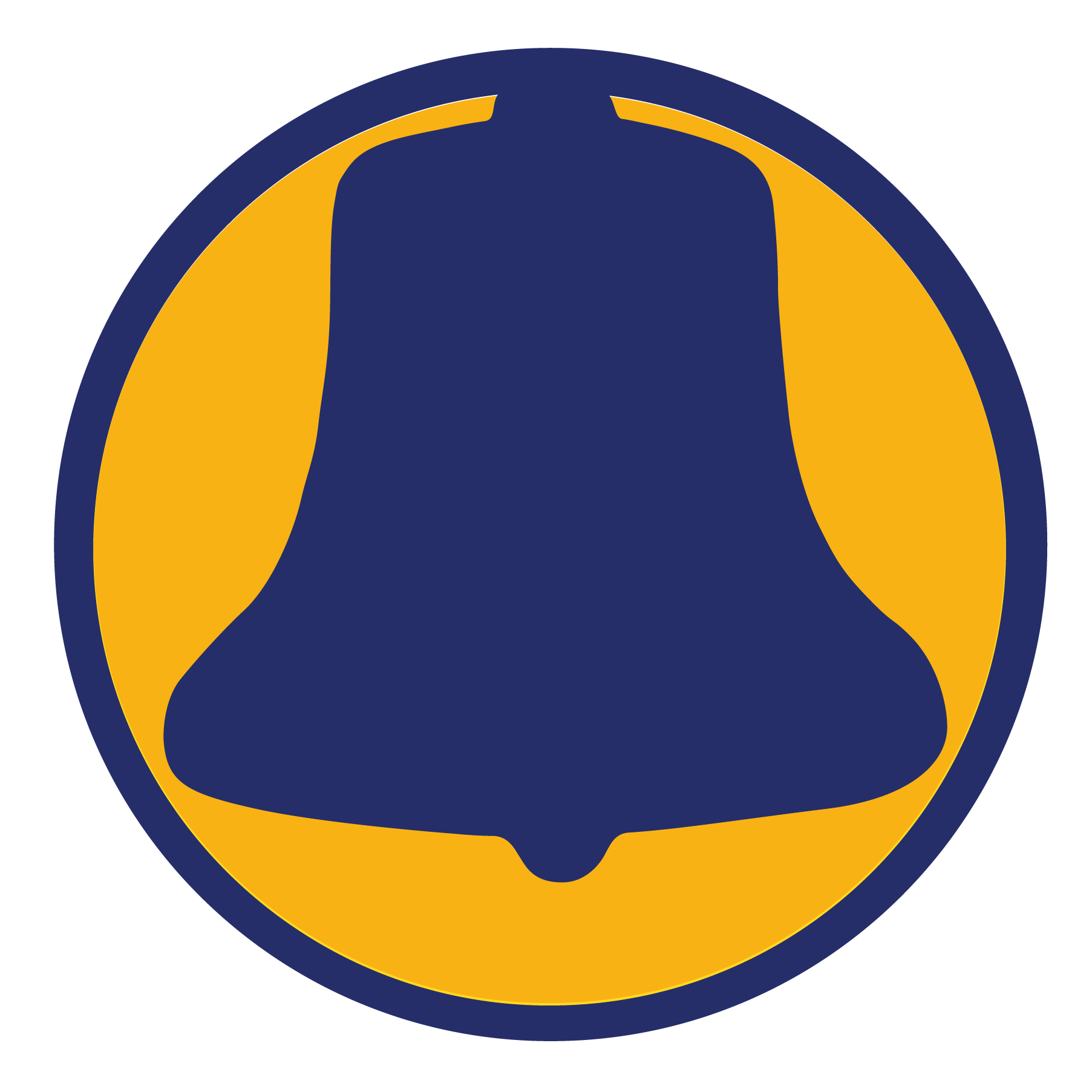 Lynnfield 2040 bell Decorative illustration of a circle outlined in dark purple, with a purple bell inside the circle and yellow in the circle as background.