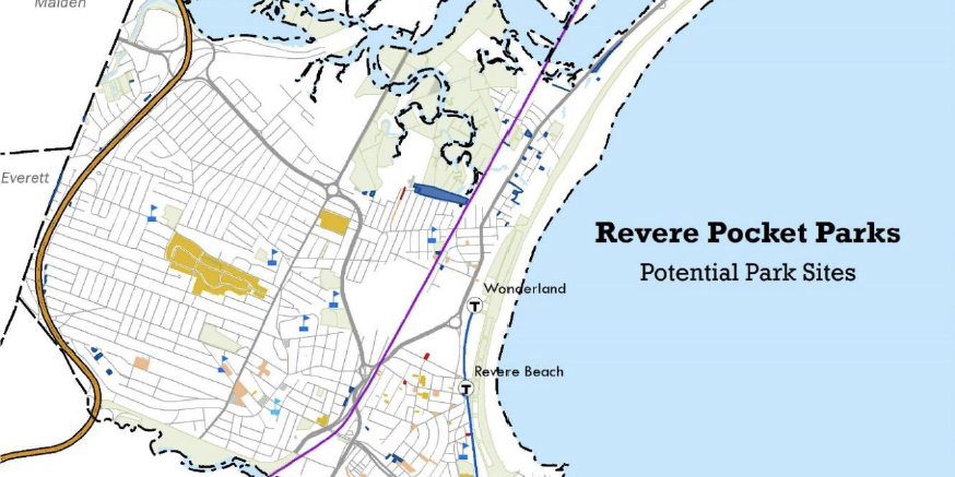 Screenshot image of a map of Revere's Pocket Parks.