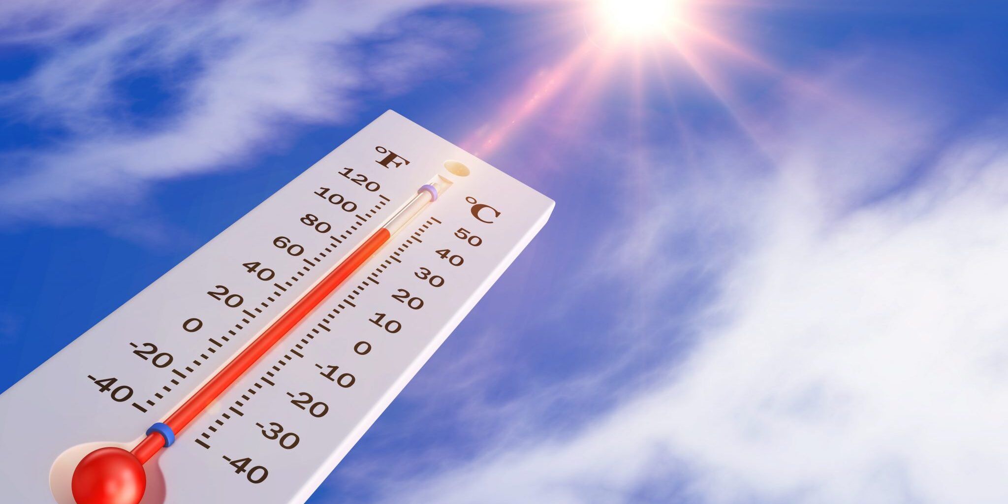 thermometer and sun The thermometer on the background of the sun. 3d rendering.